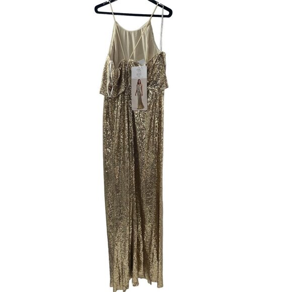 NWT Jasmine Gold Sequin Formal Spaghetti Strap 14 Gown - Picture 3 of 9
